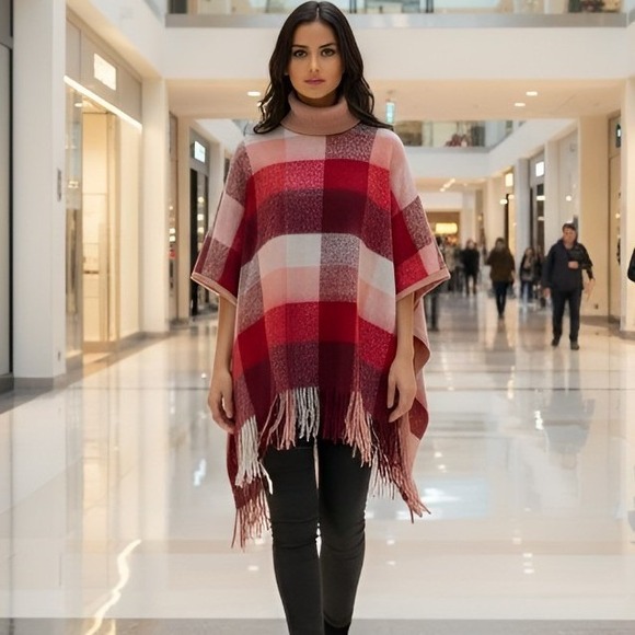 Kensie Accessories - Kensie Sleeveless Burgundy Turtleneck Shawl One Size Women's Wrap